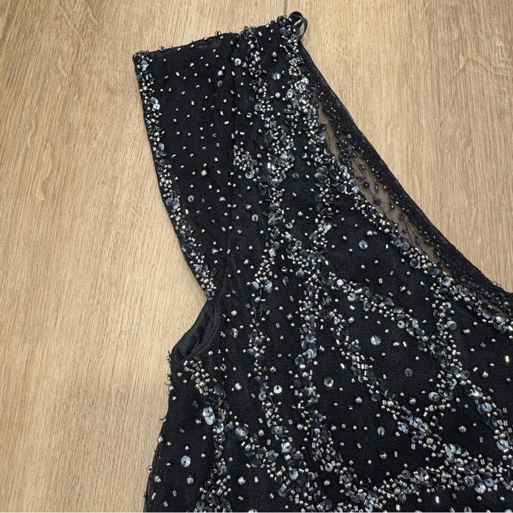NWT πJ KARAπ BEADED BODICE CHIFFON EVENING DRESS BLACK / SILVER SZ 10 - Picture 9 of 9